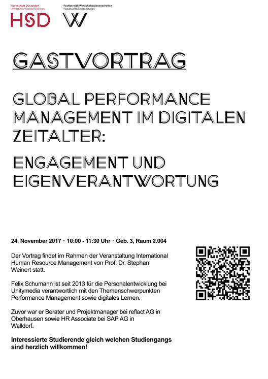 Plakat Gastvortrag Global Performance Management im digitalen Zeitalter