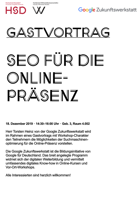 Guest lecture Google Zukunftswerkstatt on "SEO for Online Presence"