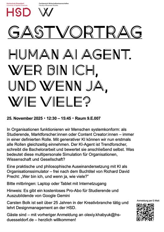 Gastvortrag: Human AI Agent. Wer bin ich, und wenn ja, wie viele?
