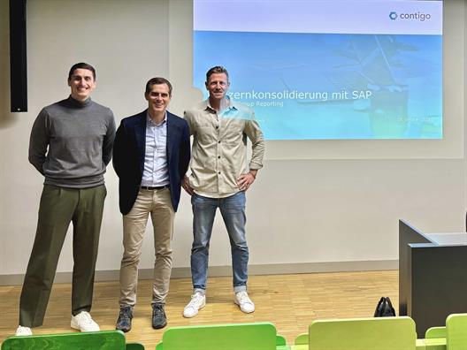 Im Rahmen des Workshops von Contigo Consulting und Prof. Dr. Dirk Grathwohl konnten die Studierenden Einblicke in die Praxis der Datenanlieferung, Vereinheitlichung und Konsolidierung der zur Konzernabschlusserstellung erforderlichen Daten mit Hilfe der SAP Konsolidierungslösung S/4HANA Group Reporting gewinnen. 