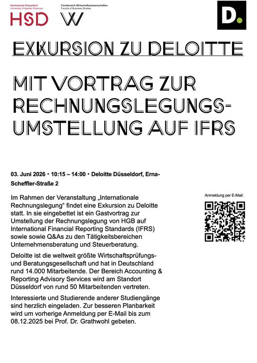 Plakat Exkursion zu Deloitte mit Vortrag zur Rechnungslegungsumstellung auf IFRS