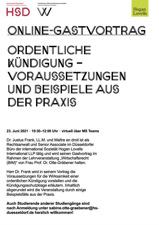 Gastvortrag von RA Dr. Justus Frank, Maître en Droit, LL.M., Hogan Lovells 