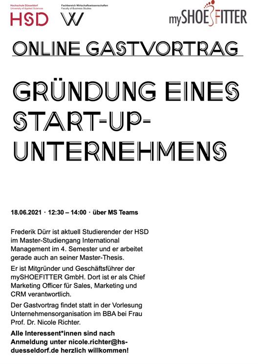Poster for the guest lecture by Mr. Frederik Dürr, mySHOEFITTER GmbH