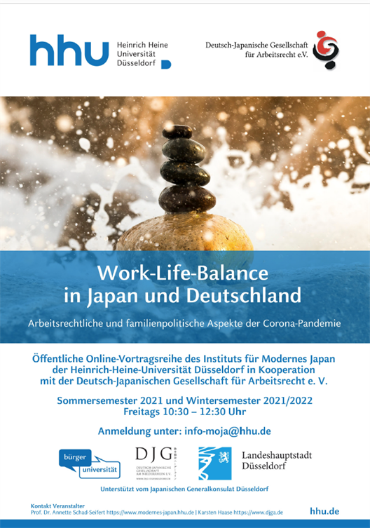 Poster zur Vortragsreihe "Work-Life-Balance in Japan und Deutschland – Arbeitsrechtliche und familienpolitische Aspekte der Corona-Pandemie"