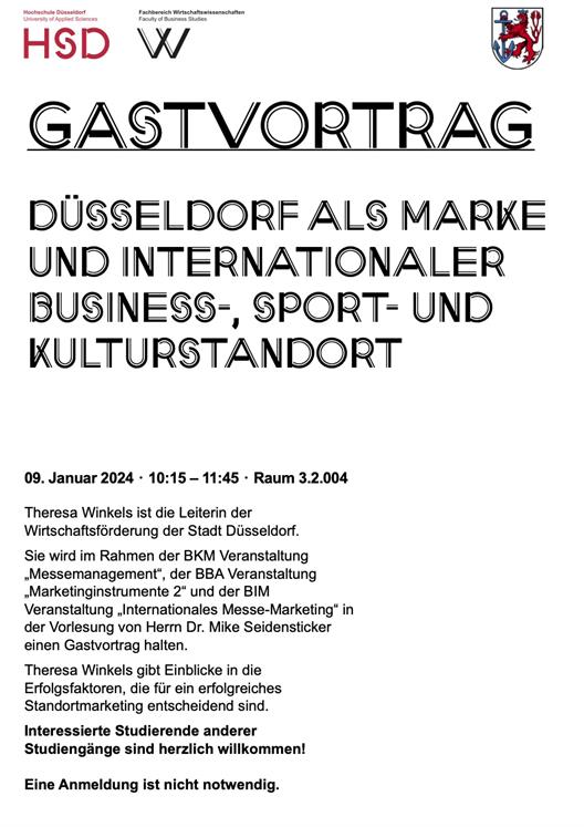 Gastvortrag Düsseldorf als Marke und internationaler Business-, Sport- und Kulturstandort