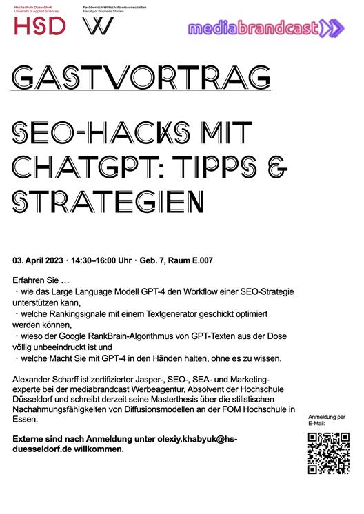 Gastvortrag SEO-Hacks mit ChatGPT: Tipps & Strategien