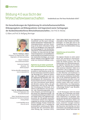 Titelseite: Sonderdruck aus der aktuellen Ausgabe der Zeitschrift „Die Neue Hochschule“ von Prof. Dr. Felicitas G. Albers und Prof. Dr. Wolfgang Renninger